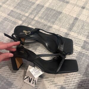 Zara Black Heels with Gold Buckle